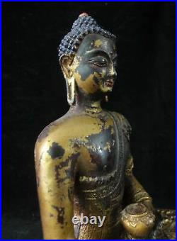 Ancient Rare Chinese Beautiful Gilt Bronze Shakyamuni Buddha Statue Sculpture