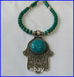 Ancient Rare Necklace Pendant Silver Victorian Beautiful Turquoise Stone
