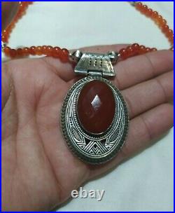 Ancient Rare Victorian Necklace Pendant Silver Beautiful Natural Red Carnelian