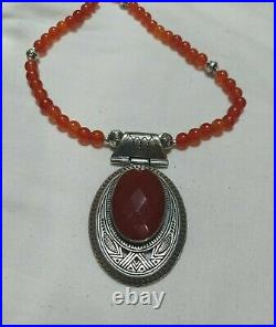 Ancient Rare Victorian Necklace Pendant Silver Beautiful Natural Red Carnelian