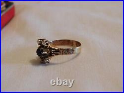Antique 10K Rose Gold Bloodstone Seed Pearl Ring RARE 1896 Historicism