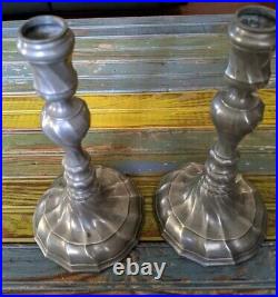 Antique 1730 Beautiful Rococo Pewter Candlesticks, Set Of 2, Rare, Marked