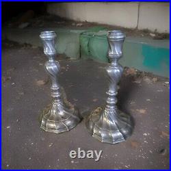 Antique 1730 Beautiful Rococo Pewter Candlesticks, Set Of 2, Rare, Marked