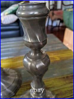 Antique 1730 Beautiful Rococo Pewter Candlesticks, Set Of 2, Rare, Marked