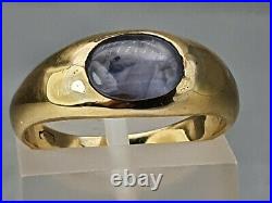 Antique 18ct Gold Rare Blue Star Sapphire Signet Ring- beautiful colour-