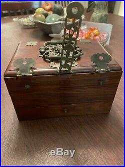 Antique 19Th Century Teak Wood And Brass Jewelry box. A Rare Find. Beautiful