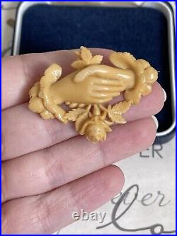 Antique 19th brooch two hands and a rose early celluloid very rare beautiful
