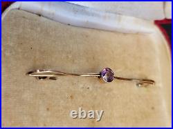 Antique 9ct -375 Solid Gold & Pink Amethyst Bar Brooch English 3 Grams Rare Find