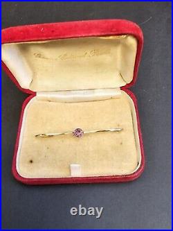 Antique 9ct -375 Solid Gold & Pink Amethyst Bar Brooch English 3 Grams Rare Find