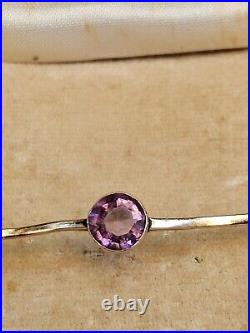 Antique 9ct -375 Solid Gold & Pink Amethyst Bar Brooch English 3 Grams Rare Find