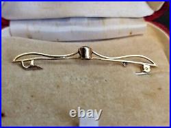 Antique 9ct -375 Solid Gold & Pink Amethyst Bar Brooch English 3 Grams Rare Find