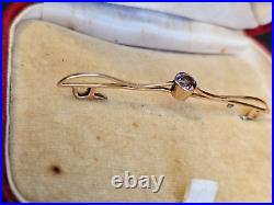 Antique 9ct -375 Solid Gold & Pink Amethyst Bar Brooch English 3 Grams Rare Find