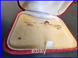 Antique 9ct -375 Solid Gold & Pink Amethyst Bar Brooch English 3 Grams Rare Find