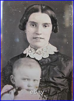 Antique American Beauty Daguerreotype Rare Smiling Mother Teeth Angel Baby Photo
