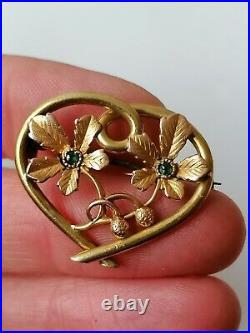 Antique Art Nouveau Leaf FIX French Roll Gold Titre Old Rare Victorian Brooch