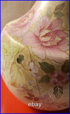 Antique Austria gold outlined floral pitcher 13hx7w, rare and beautiful