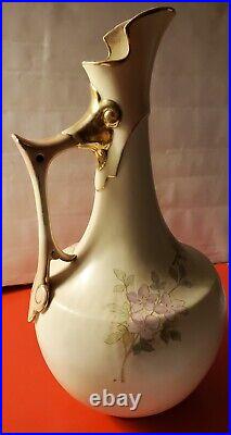 Antique Austria gold outlined floral pitcher 13hx7w, rare and beautiful