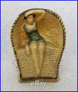 Antique BATHING BEAUTY in CABANA TAPE MEASURE c1920's, RaRe and ADORABLE