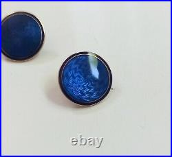 Antique, Beautiful And Rare 18k Gold Guilloche Blue Pair Of Buttons