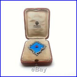 Antique Beautiful Faberge Sterling Silver, Enamel Brooch With Box. Extremely Rare