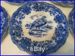 Antique Beautiful Flow Blue RIDGEWAYS England RARE Tom TURKEY Dinner Plate Set