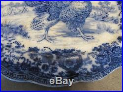Antique Beautiful Flow Blue RIDGEWAYS England RARE Tom TURKEY Large Platter