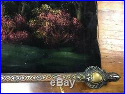 Antique Beautiful Frame With Oil On Velvet Painting Fox & Mate 52 X 20 1/2 Rare
