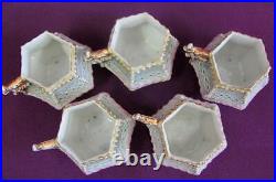 Antique Beautiful German Set Of 5 Footed Porcelain Coffee Cups Rare