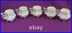 Antique Beautiful German Set Of 5 Footed Porcelain Coffee Cups Rare