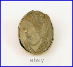 Antique Beautiful Rare Carved Lava Cameo Portrait Victorian Era Pin Button Cuff