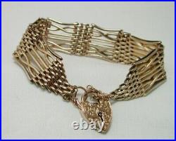 Antique Beautiful Rare Heavy 9ct Gold Hand Made Gate Bracelet & Padlock 22012
