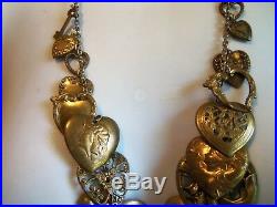 Antique Brass Angel Cameo and Heart Key Charm Necklace Beautiful rare