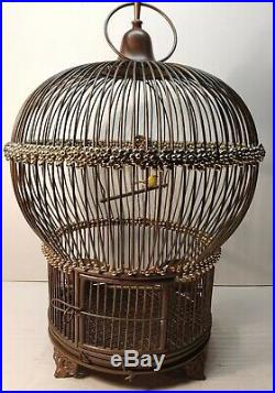 Antique Brass Cast Iron Bird Cage Vintage Round Beautiful Rare