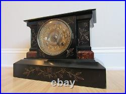 Antique CAST IRON mantel clock rare ANSONIA floral black NEW YORK beautiful