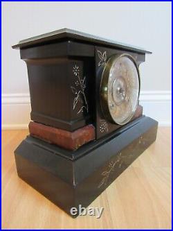 Antique CAST IRON mantel clock rare ANSONIA floral black NEW YORK beautiful