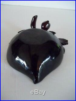 Antique Carved Deep Red Amber Fruit pod shape Ashtray dish Beautiful Piece Rare