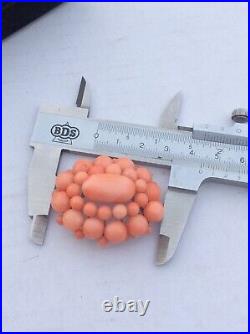 Antique Carved Natural Salmon Coral Cluster Brooch Pin High Carat Gold Rare Lot