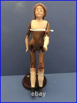 Antique Doll Very Rare, Poured Wax Upon A Wooden Body, Auburn Hair, Beautiful