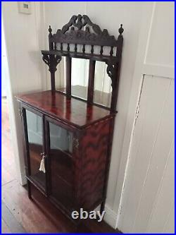 Antique Edwardian Burnt wood display cabinet Beautiful Rare