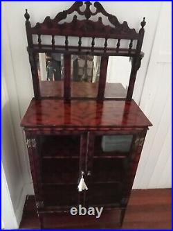 Antique Edwardian Burnt wood display cabinet Beautiful Rare