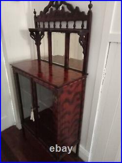 Antique Edwardian Burnt wood display cabinet Beautiful Rare