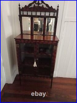 Antique Edwardian Burnt wood display cabinet Beautiful Rare