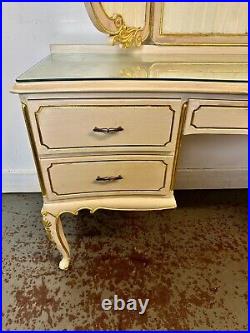 Antique French Dressing Table & Stool. Mirrored White & Gold. Rare & Beautiful