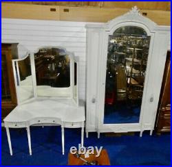 Antique French Wardrobe & Dressing Table. White C1920 Large Rare & Beautiful