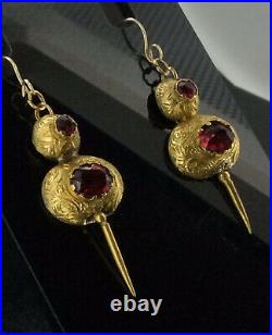 Antique Georgian Gold Earrings Red Paste Stones Aesthetic Rare Beauty Circa1800s