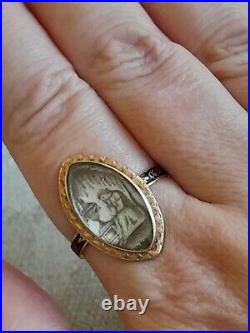 Antique Georgian Mourning Sepia Painting 15ct Gold Ring, Rare And Beautiful