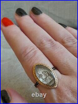 Antique Georgian Mourning Sepia Painting 15ct Gold Ring, Rare And Beautiful