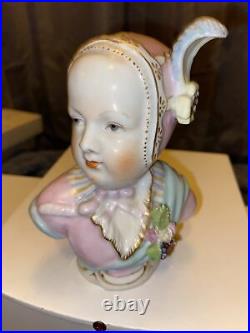 Antique German Porcelain Bust, Marked 5 ½ tall Rare Hard To Find Beautiful