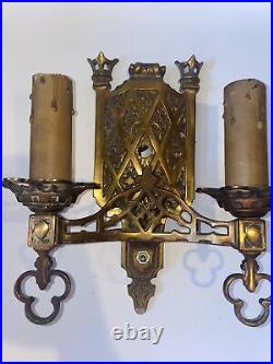 Antique Gothic Cathedral Pair double candle wall sconces beautiful finish Rare