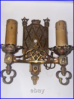 Antique Gothic Cathedral Pair double candle wall sconces beautiful finish Rare